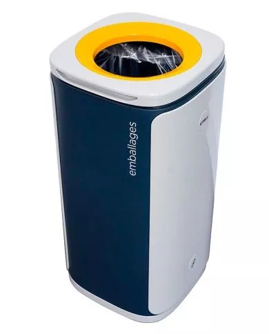 Poubelle de tri - design WASTEE 60L - EMBALLAGES - Jaune - meuble de tri durable, tri des déchets professionnels, conteneur de