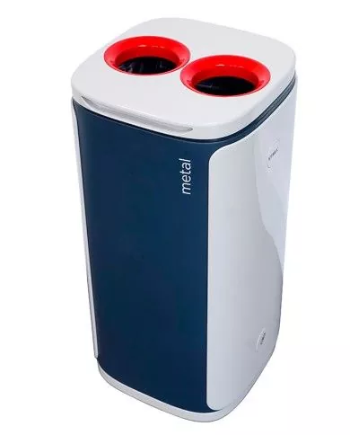 Poubelle de tri - design WASTEE 60L - METAL - Rouge - recyclage déchets triés, station de tri moderne, meuble de tri durable