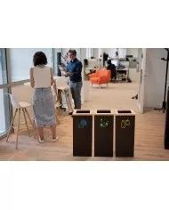 Poubelle de tri - design TERAWOOD 65L - Corps Gris manganèse - tri des déchets professionnels, mobilier de tri écologique,