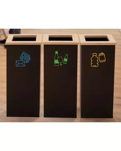 Poubelle de tri - design TERAWOOD 65L - Corps Gris manganèse - tri des déchets professionnels, corbeille recyclage bureau,