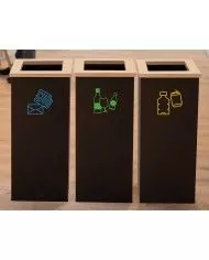 Poubelle de tri - design TERAWOOD 65L - Corps Gris manganèse - tri des déchets professionnels, corbeille recyclage bureau,