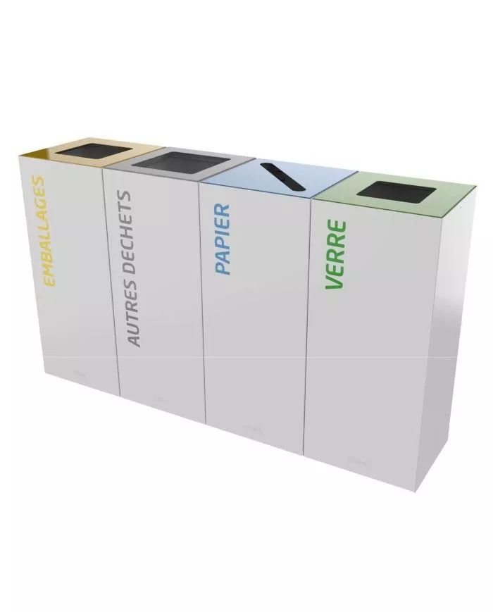 Poubelle de tri - design TERAFLEX 65L - VERT VERRE - Corps Blanc - Marquage sérigraphie - tri des déchets professionnels, bac