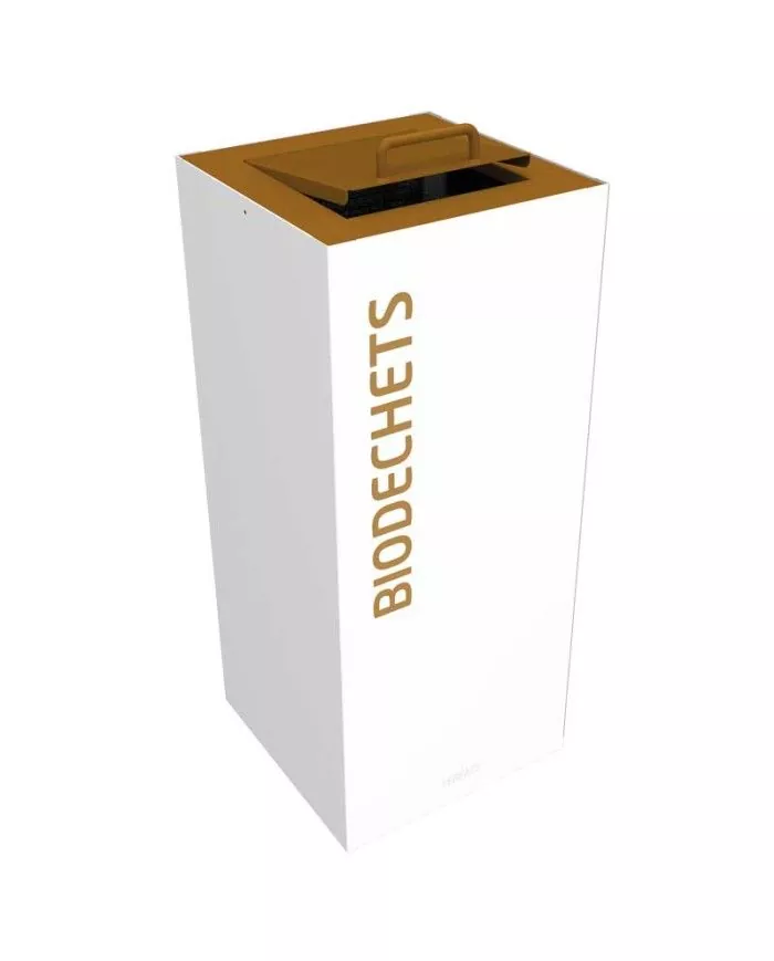 Poubelle de tri - design TERAFLEX 65L - MARRON BIODECHETS - Corps Blanc - Marquage sérigraphie - mobilier de tri écologique,