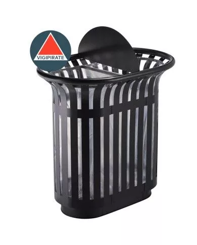 Poubelle de tri - TERALIP 2 x 60 L - Avec Totem - Gris Manganèse - Extérieur - station de tri moderne, mobilier de tri