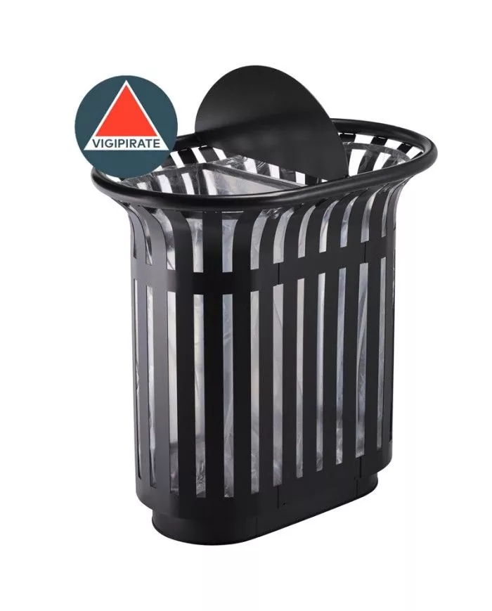 Poubelle de tri - TERALIP 2 x 60 L - Avec Totem - Gris Manganèse - Extérieur - station de tri moderne, mobilier de tri