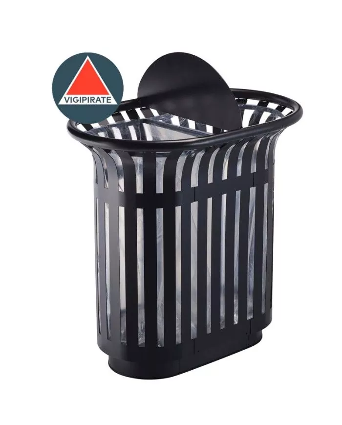 Poubelle de tri - TERALIP 2 x 60 L - Avec Totem - Anthracite Mat - Extérieur - station de tri moderne, poubelle de tri