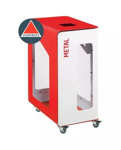 Poubelle de tri sélectif TERACUB VIGIPIRATE 90L - ROUGE METAL - Corps Blanc