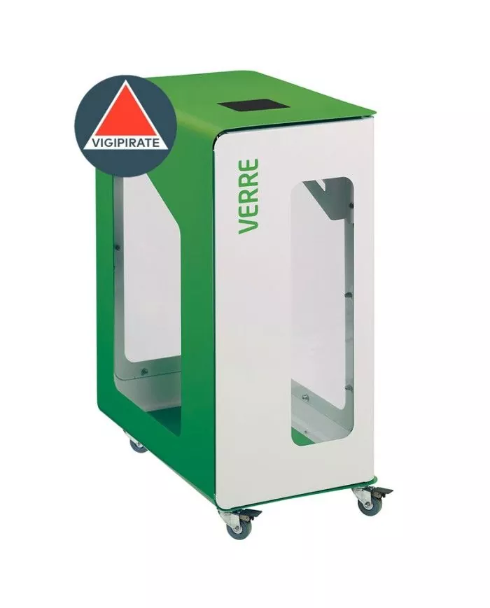 Poubelle de tri - de TERACUB VIGIPIRATE 90L - VERT VERRE - Corps Blanc - poubelle de tri sélectif, mobilier de tri écologique,