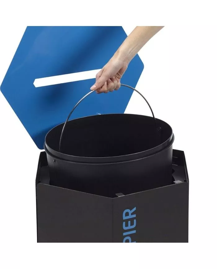 Poubelle de tri - design TERAHEX 50L - BLEU PAPIER - Corps Gris Manganèse - conteneur de recyclage, station de tri moderne,
