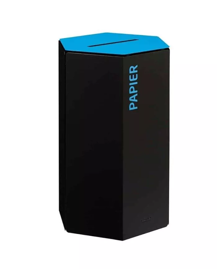 Poubelle de tri - design TERAHEX 50L - BLEU PAPIER - Corps Gris Manganèse - bac de tri design, tri des déchets professionnels,