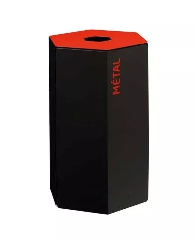 Poubelle de tri - design TERAHEX 50L - ROUGE METAL - Corps Gris Manganèse - poubelle de tri sélectif, meuble de tri durable,