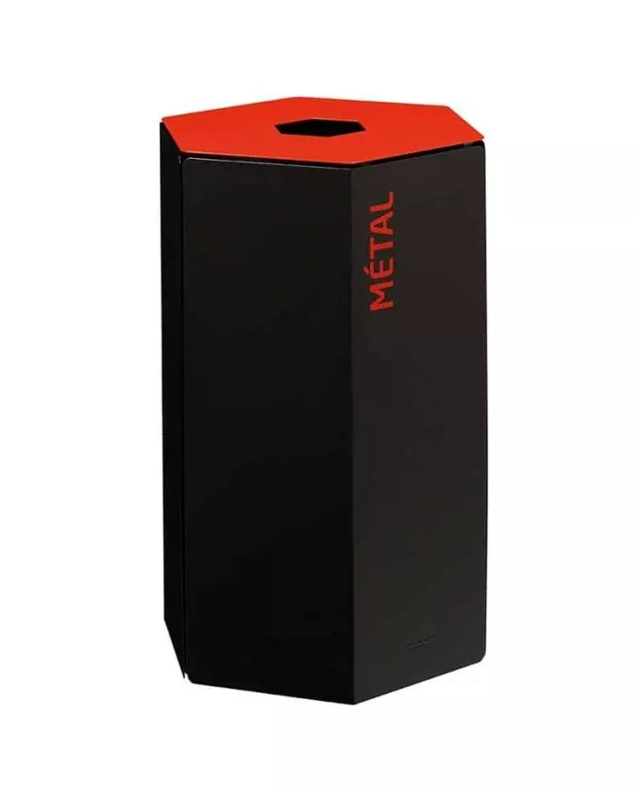 Poubelle de tri - design TERAHEX 50L - ROUGE METAL - Corps Gris Manganèse - poubelle de tri sélectif, meuble de tri durable,