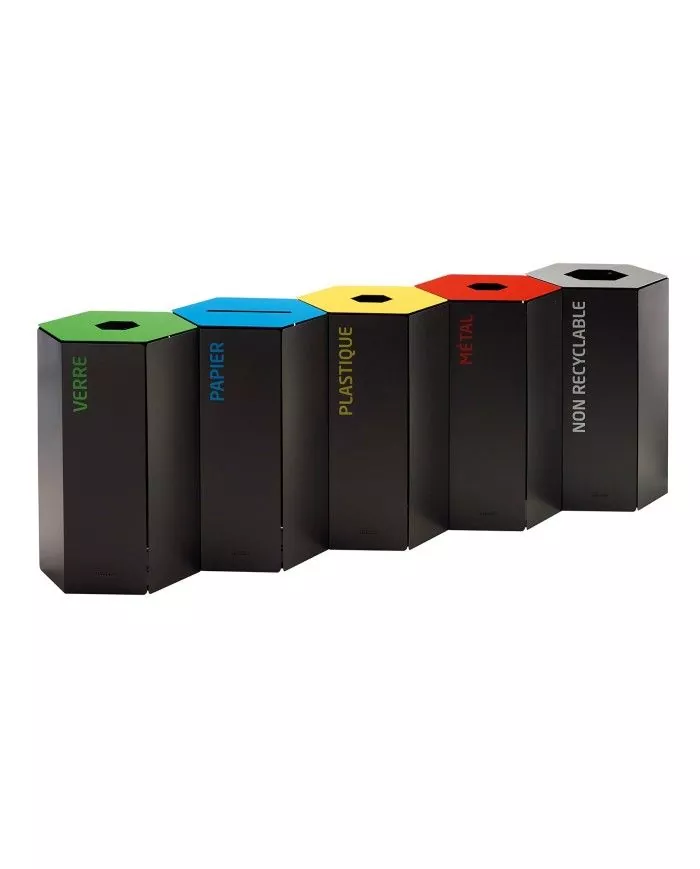 Poubelle de tri - design TERAHEX 50L - JAUNE PLASTIQUE - Corps Gris Manganèse - conteneur de recyclage, station de tri moderne,