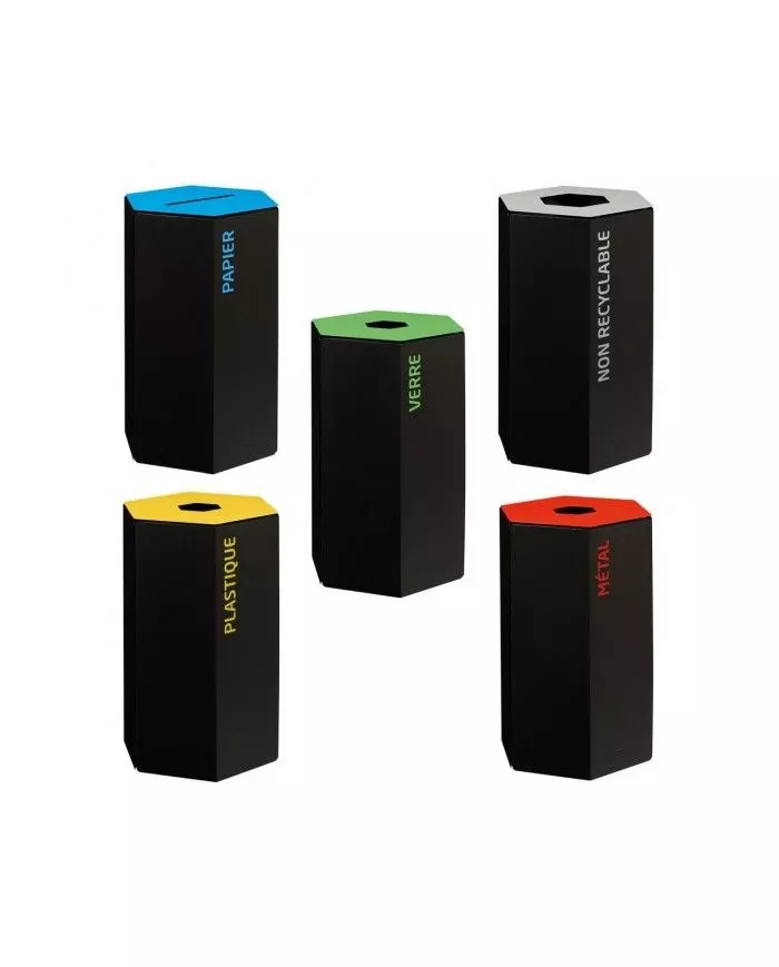 Poubelle de tri - design TERAHEX 50L - VERT VERRE - Corps Gris Manganèse - tri des déchets professionnels, recyclage déchets