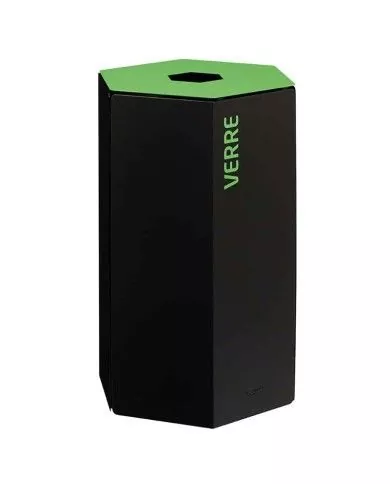 Poubelle de tri - design TERAHEX 50L - VERT VERRE - Corps Gris Manganèse - corbeille recyclage bureau, station de tri moderne,