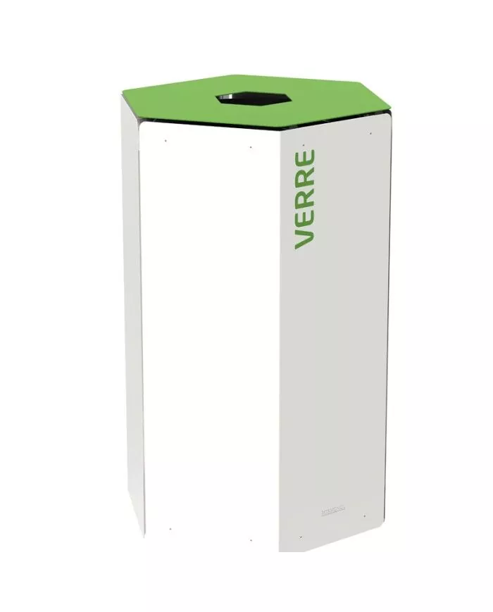 Poubelle de tri - design TERAHEX 50L - VERT VERRE - Corps Blanc - solution tri sélectif, gestion des déchets en entreprise,