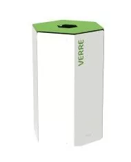 Poubelle de tri - design TERAHEX 50L - VERT VERRE - Corps Blanc - solution tri sélectif, gestion des déchets en entreprise,