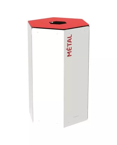 Poubelle tri sélectif design TERAHEX 50L - ROUGE METAL - Corps Blanc