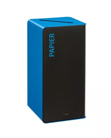 Poubelle de tri - TERACUB 40L - BLEU PAPIER - Corps gris manganèse - station de tri moderne, gestion des déchets en entreprise,