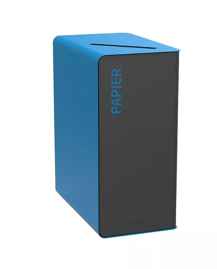 Poubelle de tri - TERACUB 65L - BLEU PAPIER - Corps Gris Manganèse - corbeille recyclage bureau, mobilier de tri écologique, Poubelle de tri - TERACUB 65L - BLEU PAPIER - Corps Gris Manganèse - corbeille recyclage bureau, mobilier de tri écologique,