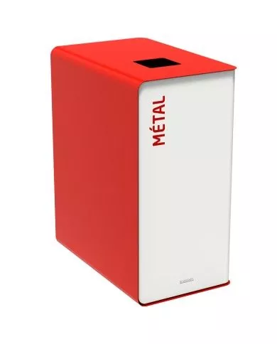 Poubelle de tri - TERACUB 90L - ROUGE METAL - Corps blanc - gestion des déchets en entreprise, meuble de tri durable, conteneur