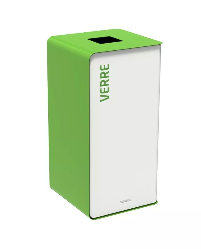 Poubelle de tri - TERACUB 40L - VERT VERRES - Corps blanc - gestion des déchets en entreprise, mobilier de tri écologique,