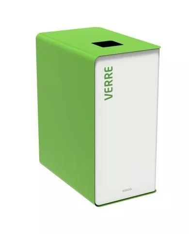 Poubelle de tri - TERACUB 90L - VERT VERRE - Corps blanc - mobilier de tri écologique, solution tri sélectif, gestion des