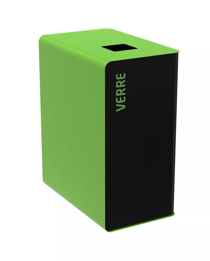 Poubelle de tri - TERACUB 90L - VERT VERRE - Corps gris manganèse - bac de tri design, poubelle de tri sélectif, tri des