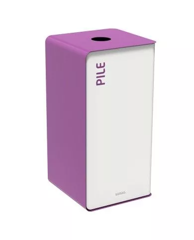 Poubelle de tri - TERACUB 40L - VIOLET PILES - Corps blanc - station de tri moderne, corbeille recyclage bureau, tri des