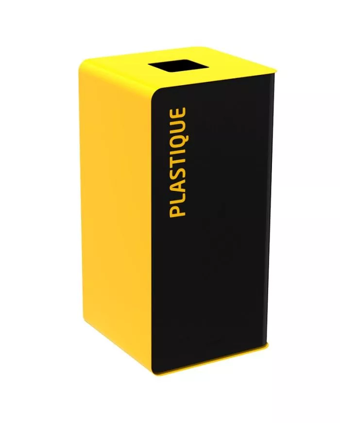 Poubelle de tri - TERACUB 40L - JAUNE PLASTIQUE - Corps gris manganèse - station de tri moderne, poubelle compartimentée,