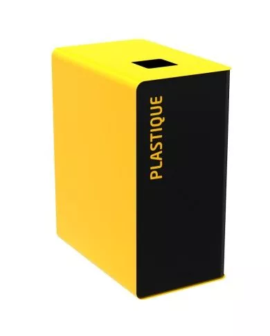 Poubelle de tri - TERACUB 90L - JAUNE PLASTIQUE - Corps Gris Manganèse - mobilier de tri écologique, bac de tri design, meuble