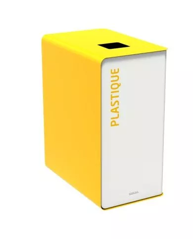 Poubelle de tri - TERACUB 90L - JAUNE PLASTIQUE - Corps Blanc - station de tri moderne, mobilier de tri écologique, poubelle