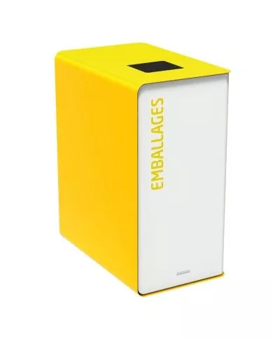 Poubelle de tri - TERACUB 90L - JAUNE EMBALLAGES - Corps Blanc - station de tri moderne, meuble de tri durable, mobilier de tri