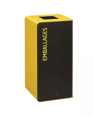Poubelle de tri - TERACUB 75L - JAUNE EMBALLAGES - Corps Gris Manganèse - meuble de tri durable, mobilier de tri écologique,