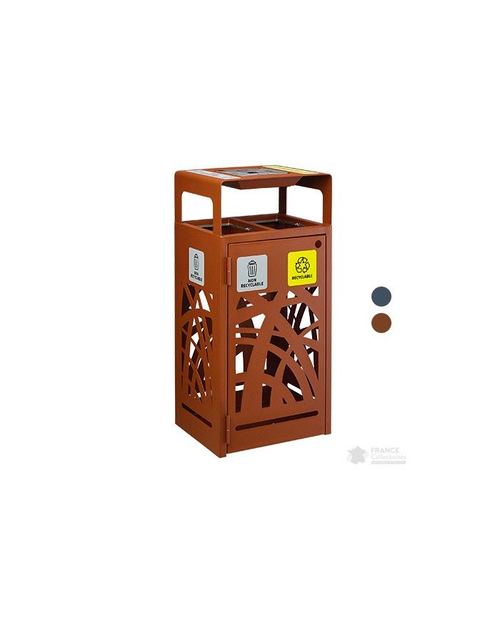 Poubelle de tri - TERABEL 2 x 60 L - Corten Mat - Extérieur - poubelle compartimentée, mobilier de tri écologique, corbeille Poubelle de tri - TERABEL 2 x 60 L - Corten Mat - Extérieur - poubelle compartimentée, mobilier de tri écologique, corbeille
