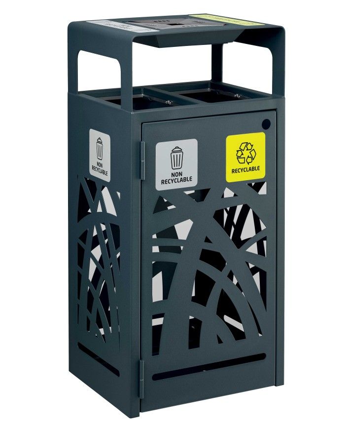 Poubelle de tri - TERABEL 2 x 60 L - Anthracite Mat - Extérieur - solution tri sélectif, station de tri moderne, meuble de tri