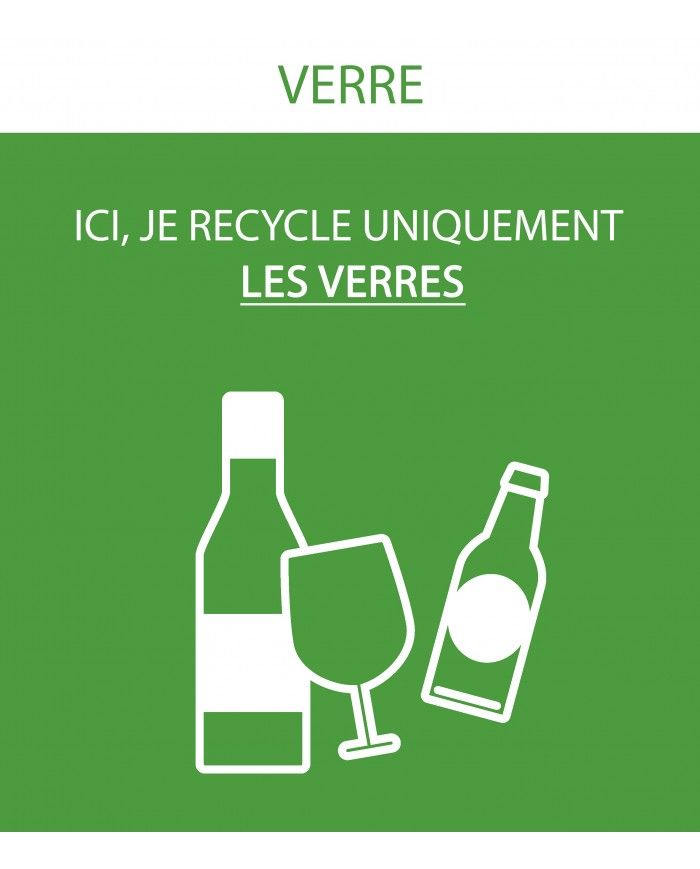 Poubelle de tri - Sticker adhésif VERT pour plaque signalétique poubelle TERAFLEX - Flux Verre - corbeille recyclage bureau,