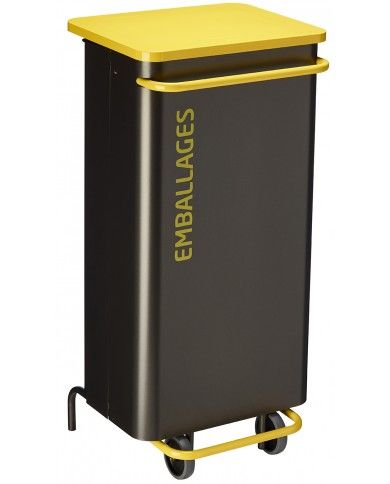 Poubelle de tri - TERAMEDA 110L- JAUNE EMBALLAGES - Corps Gris Manganèse - gestion des déchets en entreprise, poubelle