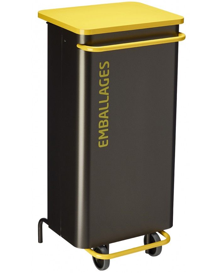 Poubelle de tri - TERAMEDA 110L- JAUNE EMBALLAGES - Corps Gris Manganèse - gestion des déchets en entreprise, poubelle