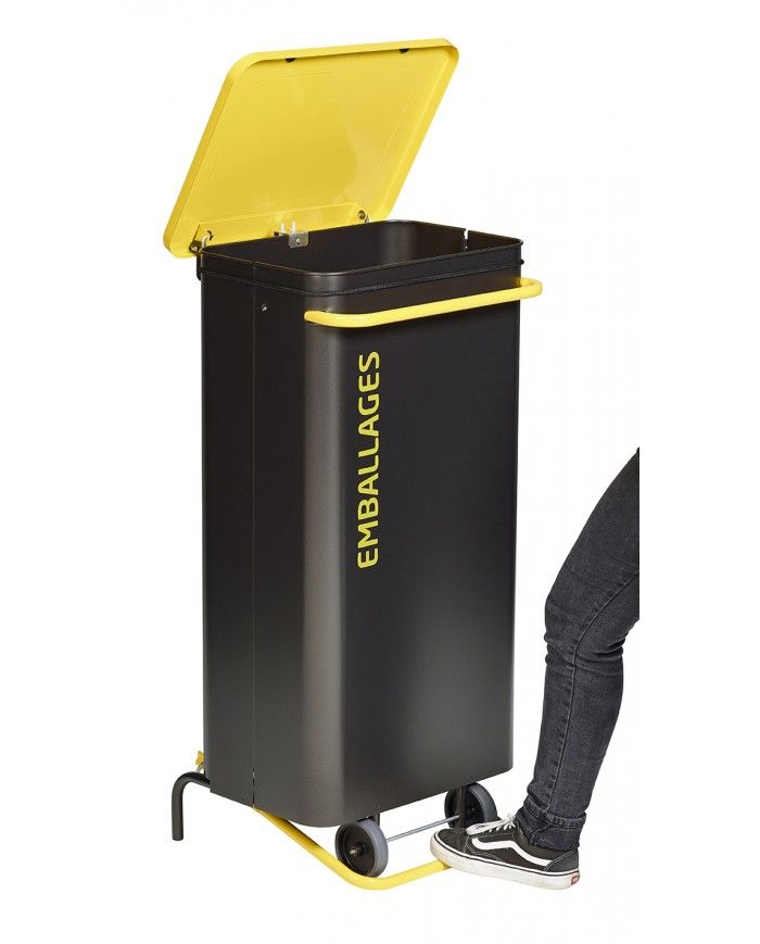 Poubelle de tri - TERAMEDA 110L- JAUNE EMBALLAGES - Corps Gris Manganèse - meuble de tri durable, bac de tri design, tri des