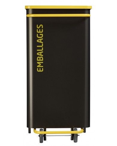 Poubelle de tri - TERAMEDA 110L- JAUNE EMBALLAGES - Corps Gris Manganèse - station de tri moderne, conteneur de recyclage,