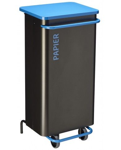 Poubelle de tri - TERAMEDA 110L - BLEU PAPIER - Corps Gris Manganèse - bac de tri design, poubelle de tri sélectif, conteneur