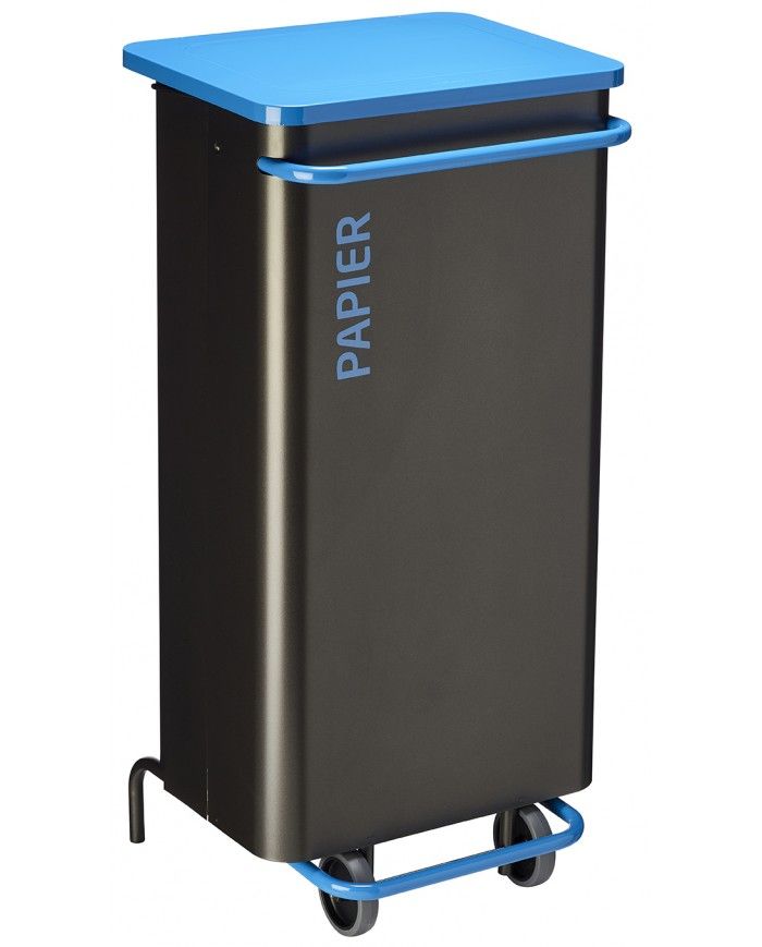 Poubelle de tri - TERAMEDA 110L - BLEU PAPIER - Corps Gris Manganèse - bac de tri design, poubelle de tri sélectif, conteneur