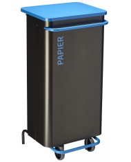 Poubelle de tri - TERAMEDA 110L - BLEU PAPIER - Corps Gris Manganèse - bac de tri design, poubelle de tri sélectif, conteneur