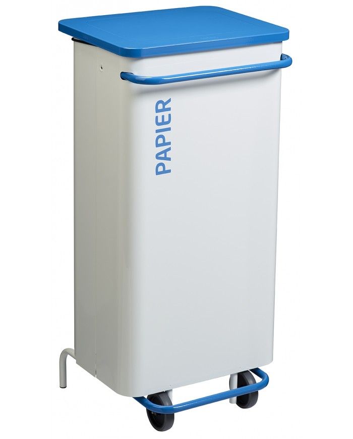 Poubelle de tri - TERAMEDA 110L - BLEU PAPIER - Corps Blanc - tri des déchets professionnels, station de tri moderne, bac de