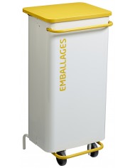 Poubelle de tri - TERAMEDA 110L - JAUNE EMBALLAGES - Corps Blanc - corbeille recyclage bureau, conteneur de recyclage, poubelle