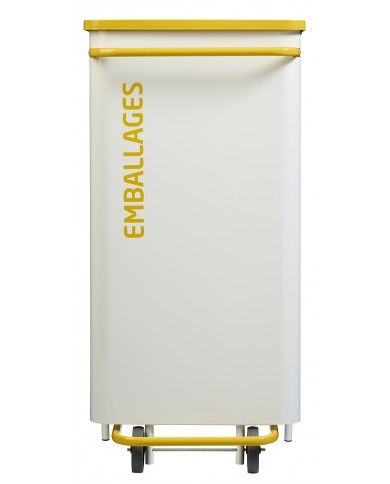 Poubelle de tri - TERAMEDA 110L - JAUNE EMBALLAGES - Corps Blanc - meuble de tri durable, station de tri moderne, bac de tri