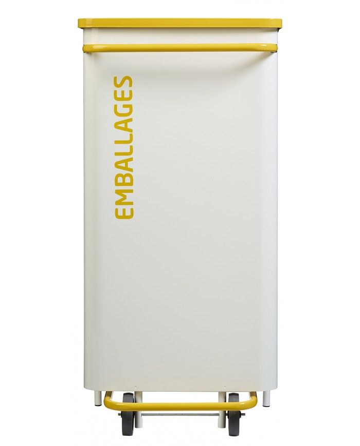 Poubelle de tri - TERAMEDA 110L - JAUNE EMBALLAGES - Corps Blanc - meuble de tri durable, station de tri moderne, bac de tri
