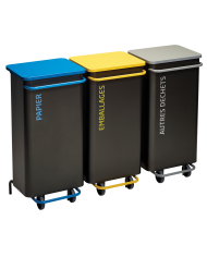 Poubelle de tri - TERAMEDA 110L- JAUNE EMBALLAGES - Corps Gris Manganèse - mobilier de tri écologique, bac de tri design,