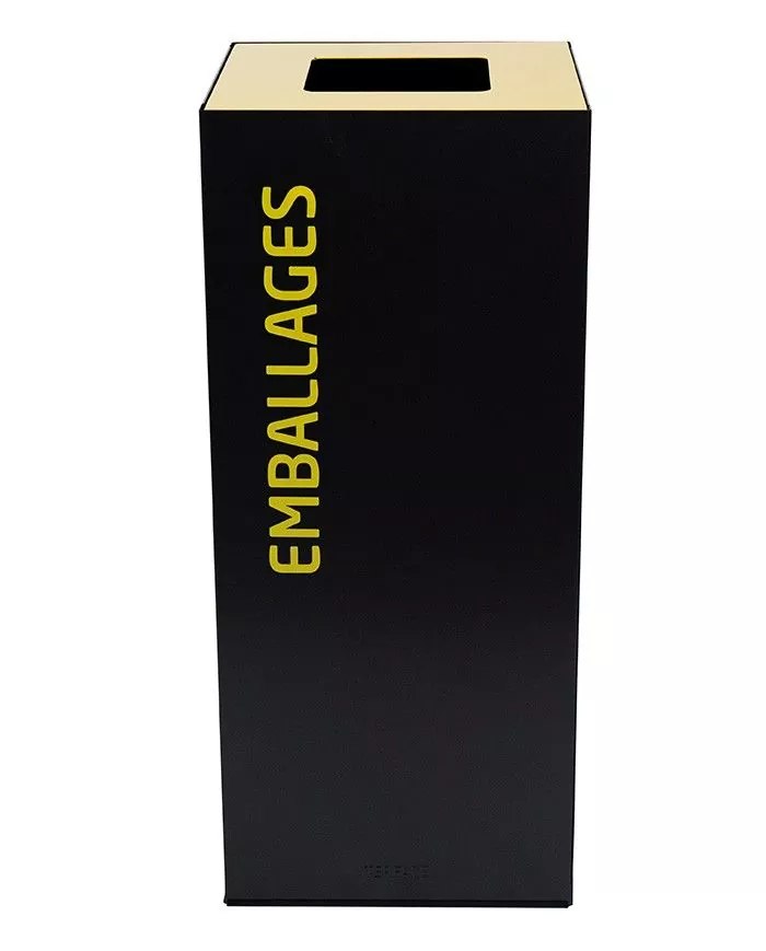 Poubelle de tri - design TERAFLEX 40L - JAUNE EMBALLAGES - Corps Gris Manganèse - Marquage sérigraphie - meuble de tri durable,